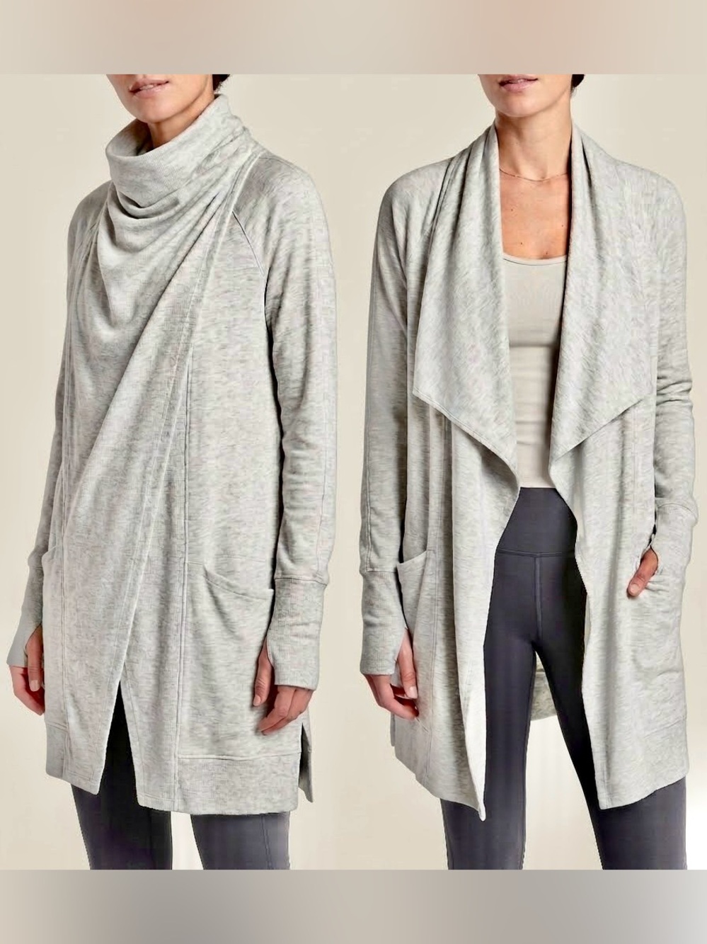 Athleta Gray Studio Wrap Cardigan Magnetic Closure
Waterfall Draped Pockets XS